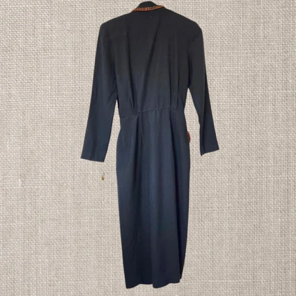 Vintage Black Wrap Maxi Dress 80s New Old Stock Elegant Glamour Witchy Sz 6 - Picture 5 of 12